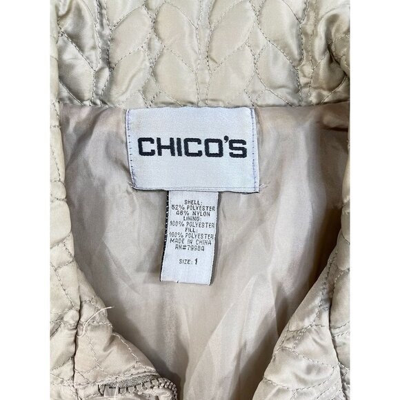 Chicos Size 1 Lightweight Quilted Jacket Tan Short Long Sleeve - Picture 5 of 8